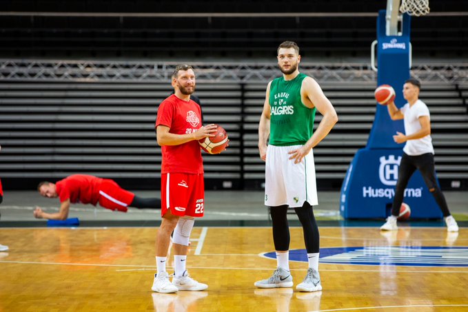 two Zalgiris players during practise session in the arena